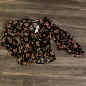 💋Top Shop Black Floral Kimono Blouse, Size 4